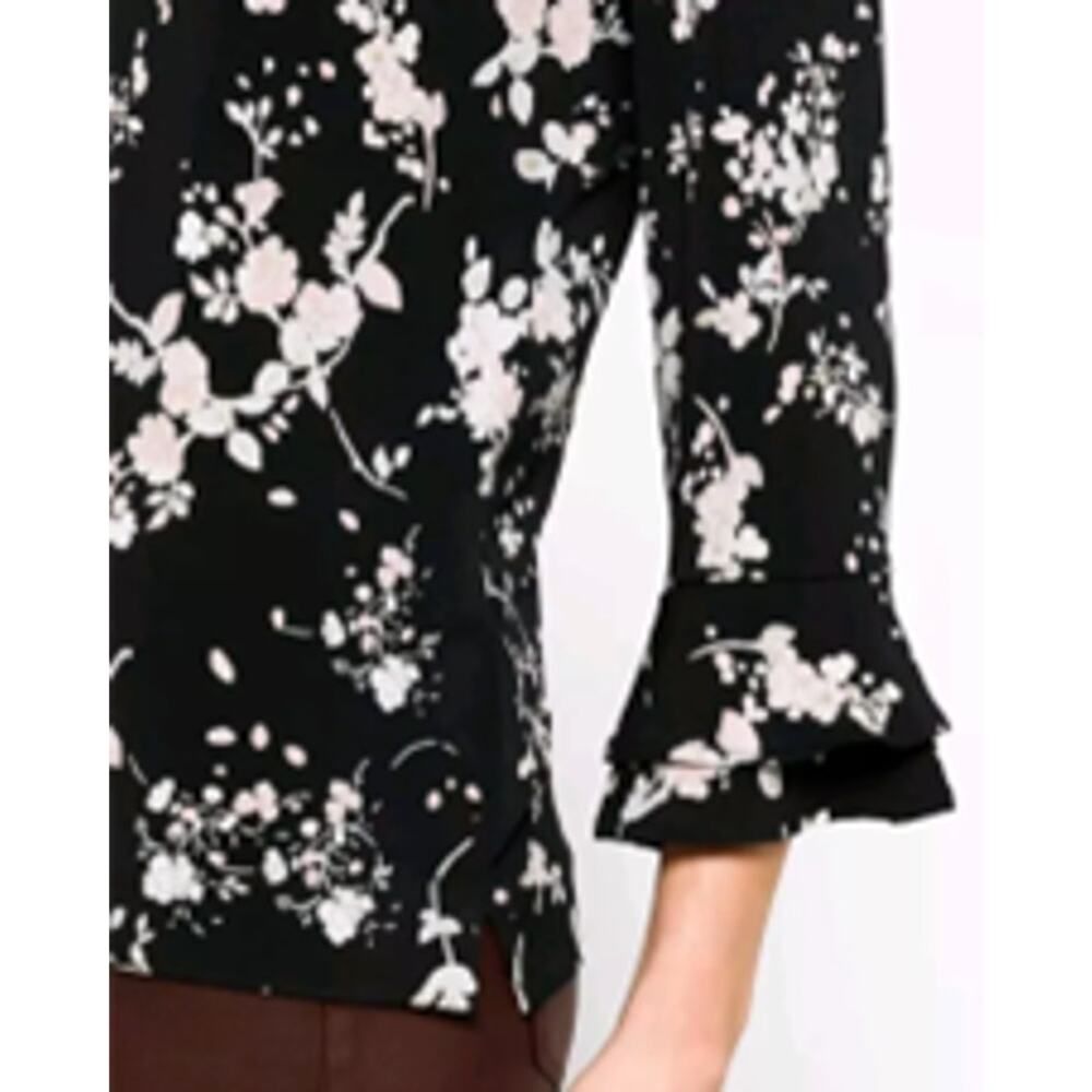 Karl Lagerfeld Yessie Floral Blouse Top Trumpet Flutter Sleeve Black 1X Fairy - Picture 3 of 13